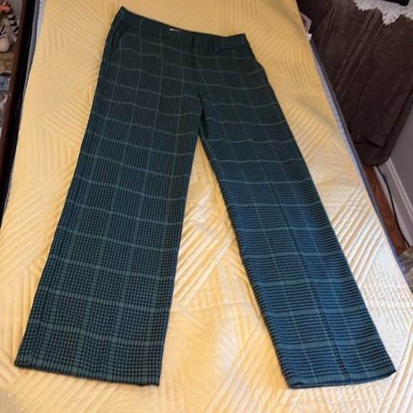 Anthropologie Nice Things, green/navy houndstooth slacks pants 10, 42, Med nwot - Picture 4 of 11